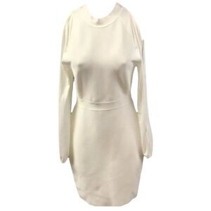 Shelley Wood Dress White Split Long Sleeves Stretch Open Back Size Large Sexy